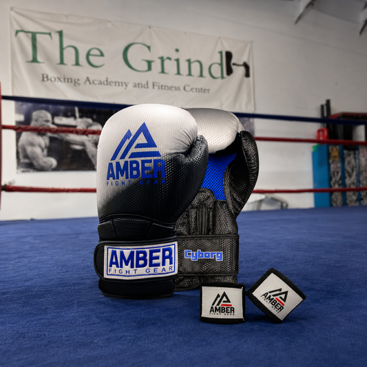 Amber Fight Gear Starter Kit displayed inside The Grind Boxing Academy